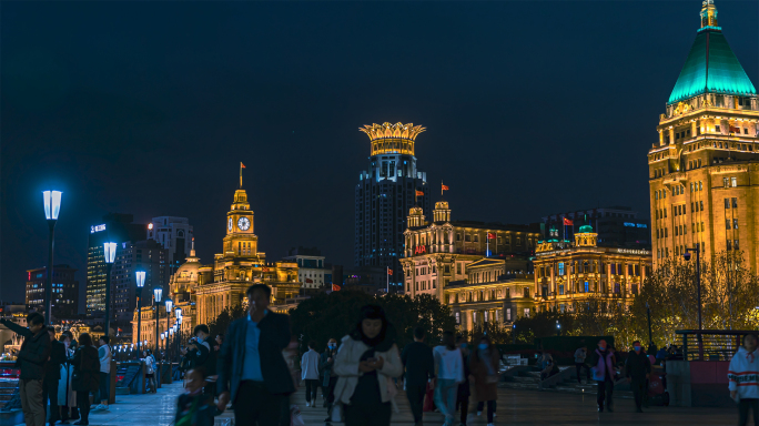 上海外滩万国建筑群夜景延时