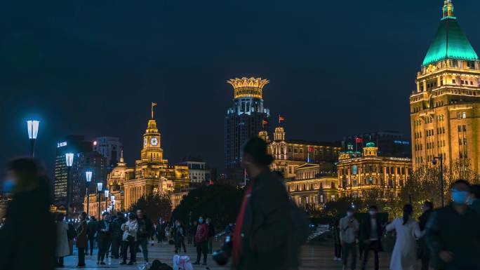 上海外滩万国建筑群夜景延时