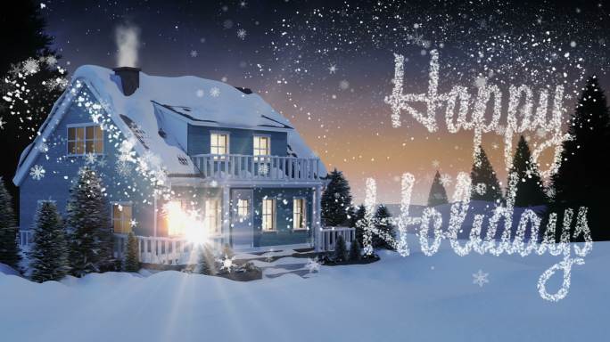 雪景上的房屋插图圣诞节节日快乐