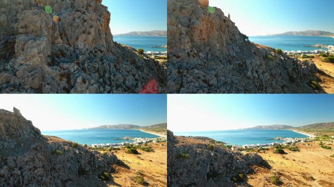 罗德岛林多斯海滩岩石海滩海岸线海岛风光旅