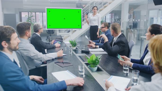 现代商务会议绿屏绿布绿幕抠图精英交流