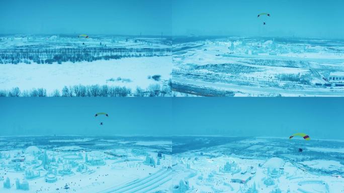 滑翔伞飞越冰雪中哈尔滨职工水上运动中心3