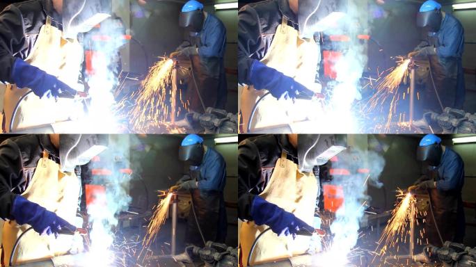 金属工业中的钢铁工人焊接、磨削、切割