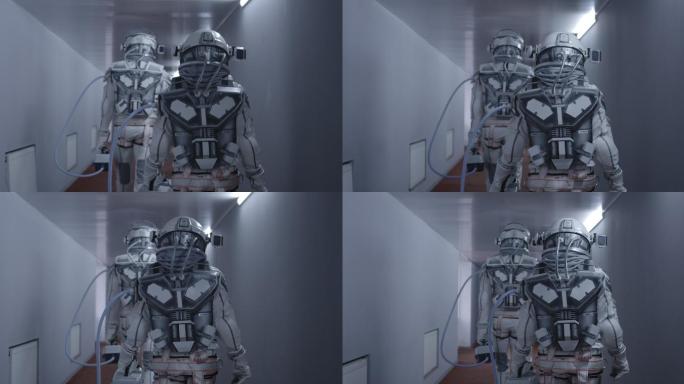 宇航员在走廊上行走