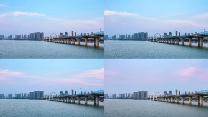 九江风光之八里湖大桥日转夜视频