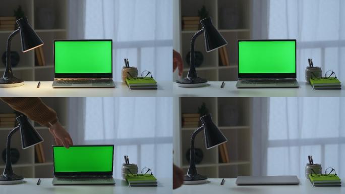 关闭桌上绿色屏幕的电脑