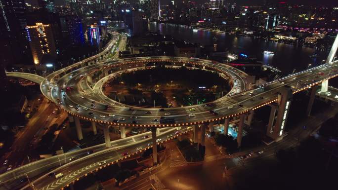 4K 环形立交桥夜景 航拍-2