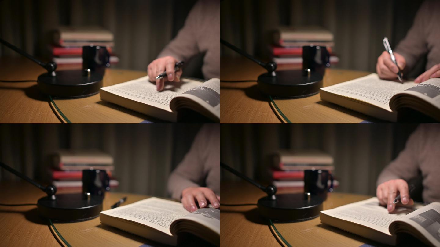 夜灯下熬夜看书学习_3840x2160_高清视频素材下载(编号:7114813)_实拍