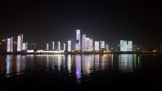 航拍湘江湖南金融中心夜景