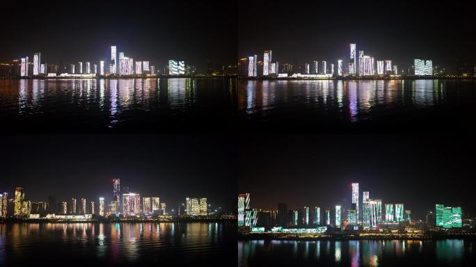 航拍湘江湖南金融中心夜景