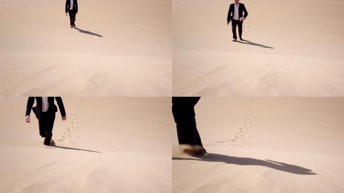 沙漠中的商人散步沙滩黄沙