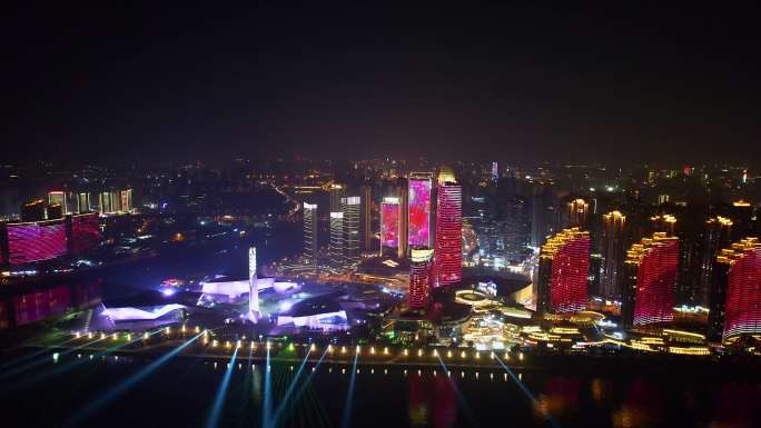 壮观美丽长沙北辰三角洲夜景灯光秀