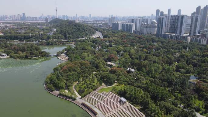 航拍湖北武汉月湖风景区