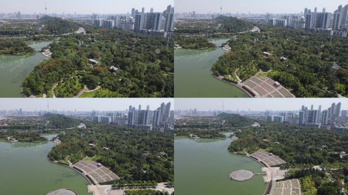 航拍湖北武汉月湖风景区