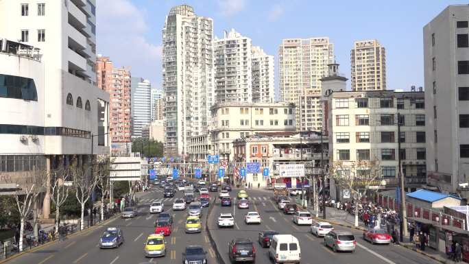 上海老城区街道街景车流堵车早晚高峰繁忙道