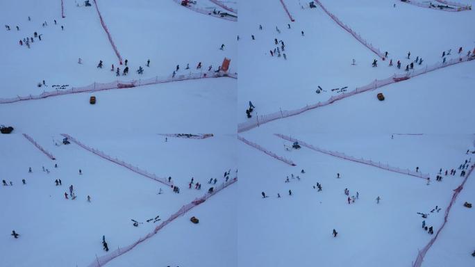 航拍滑雪雪场顾客入场