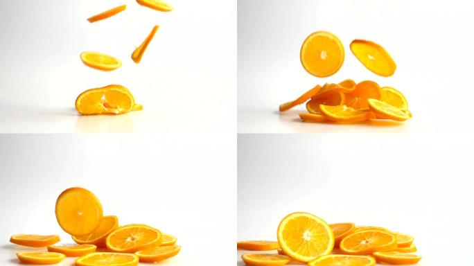 橘子片慢动作升格镜头切片掉落落下
