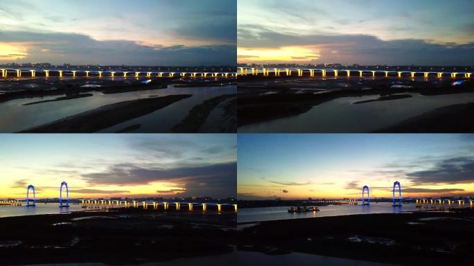 航拍跨海大桥夜景