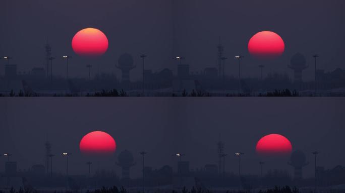 冬季傍晚夕阳西下超大唯美红红太阳