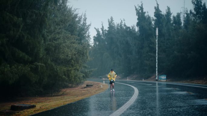 大雨中跑步的人雨中跑步