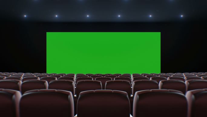 电影院大厅的宽屏幕在椅子上方移动。
