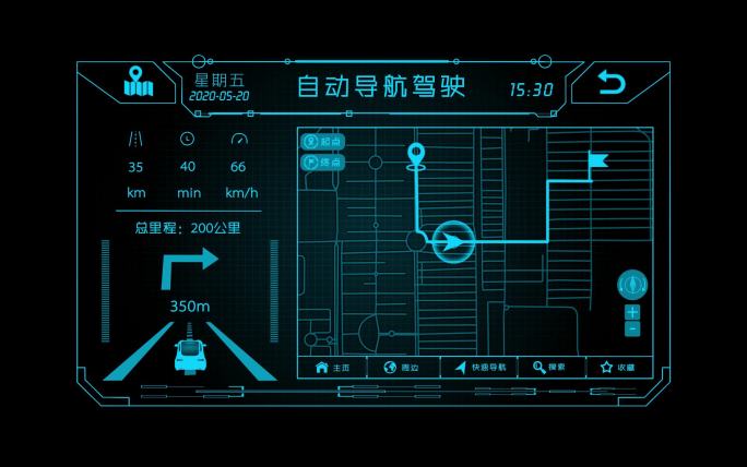 【原创】汽车自动导航驾驶科技界面
