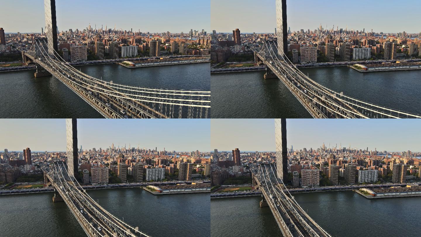 曼哈顿大桥旁的城市鸟瞰图