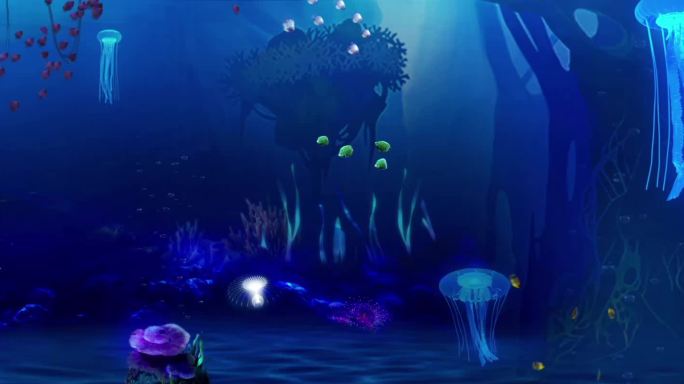 梦幻海底 海底世界  水母 鱼群 游动