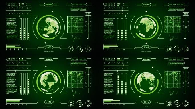 未来行星显示界面绿屏显示地球模板地球数据