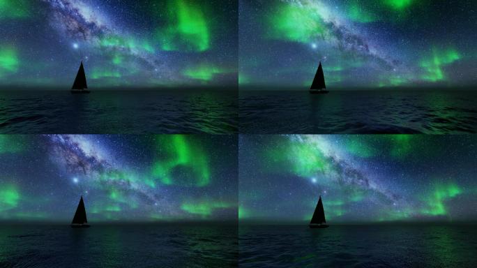 美丽的北极光帆船海景
