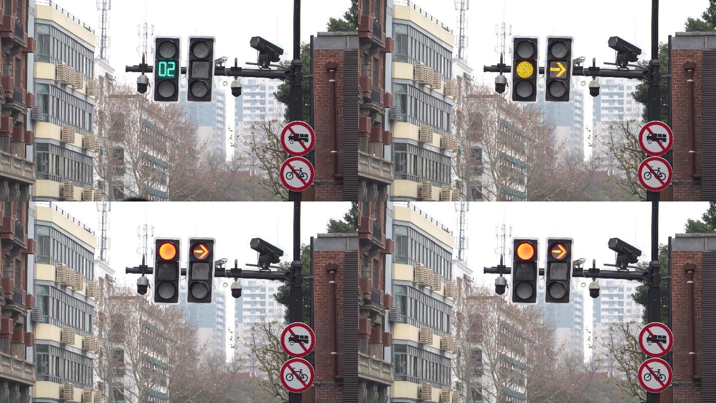 上海道路街景信号灯红绿灯禁行牌