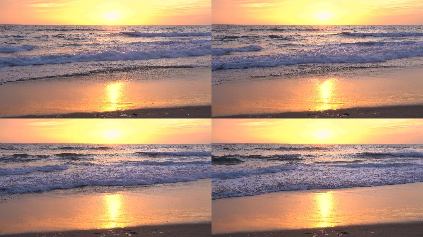 洛杉矶曼哈顿海滩沙滩夕阳落日日出金色海水