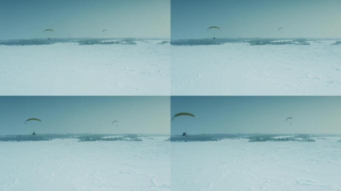 滑翔伞飞越在冰城哈尔滨松花江上空3