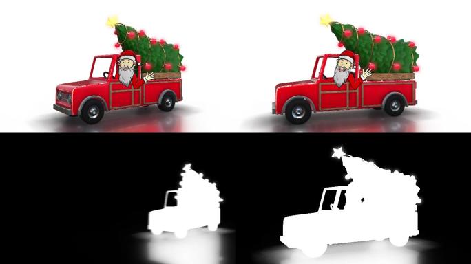 圣诞老人驾驶着一辆红色卡车
