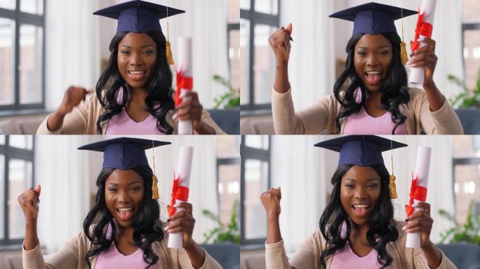 女研究生手拿文凭非洲女生毕业生