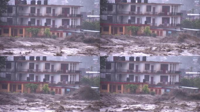 印度圣河恒河克达尔纳特发生暴雨