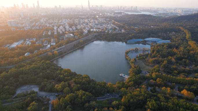 南京植物园前湖公园4K航拍