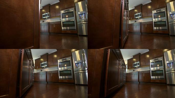 厨房低角度展示用具和橱柜