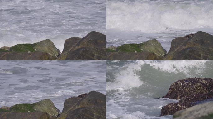 海浪击打大岩石