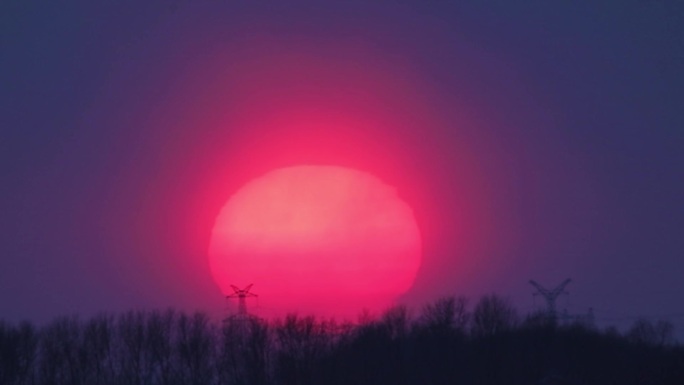 冬季夕阳西下超大唯美红红太阳缓慢下沉