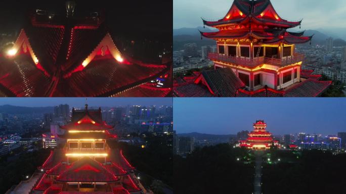 浙江台州温岭市东辉阁公园夜景灯光亮化航拍