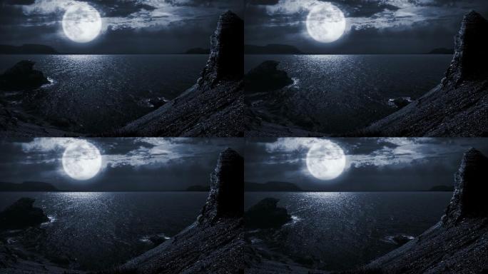 夜间满月海景夜空月空夜黑风高月色夜色