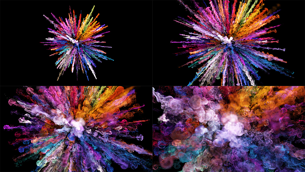 彩色粉末爆炸五彩粒子爆炸彩妆广告特效视频