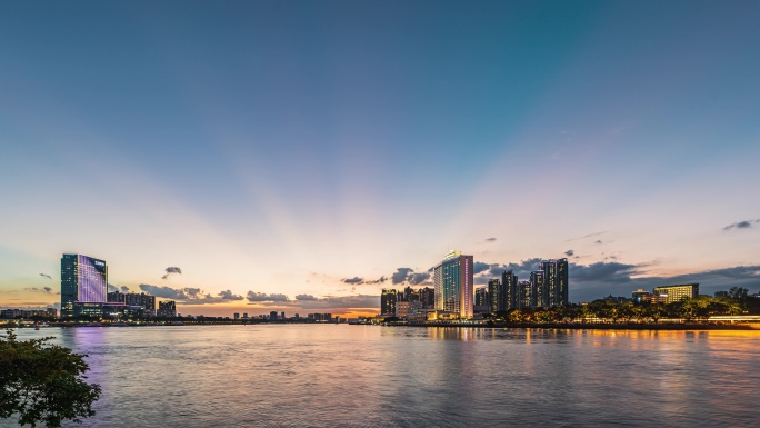 广州 珠江 白鹅潭 白天鹅宾馆 夕阳飞霞