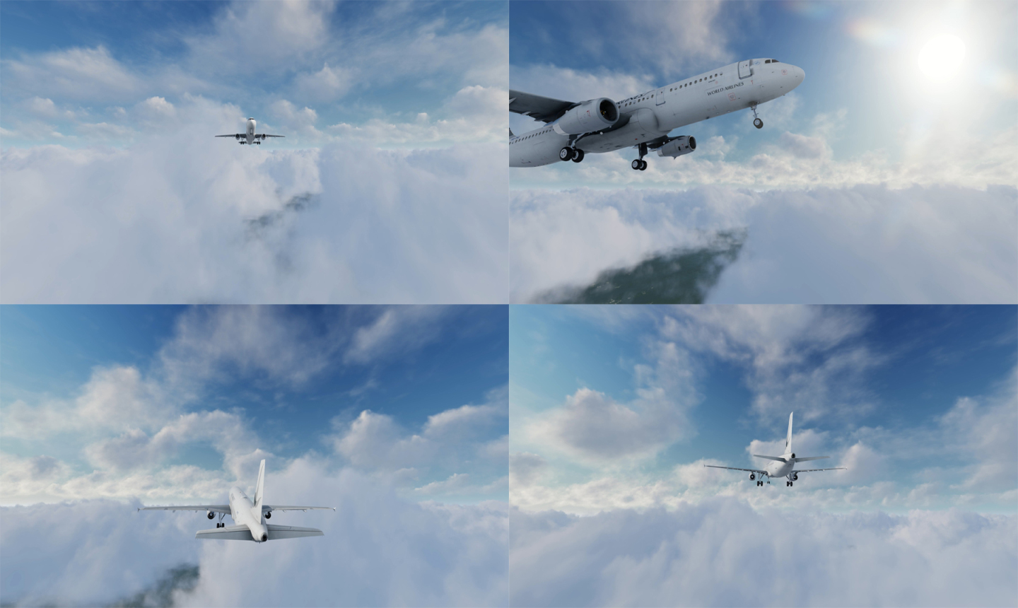 4k飞机在云中穿梭飞行
