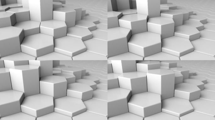 六边形背景白色立体六边形动态3D抽象背景