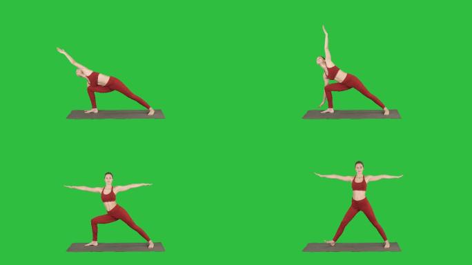 年轻女子练习瑜伽绿屏绿布绿幕抠图国外女孩