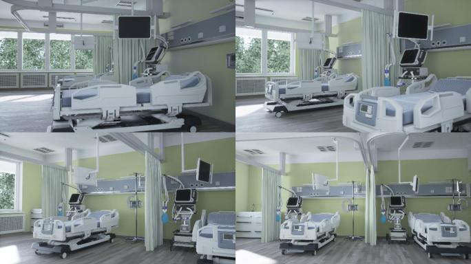 医院医用床和呼吸机的三维渲染