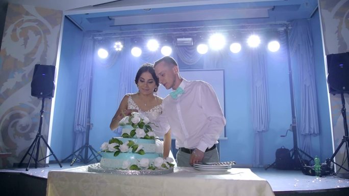 夫妻手切婚礼蛋糕视频素材