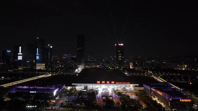 航拍深圳北站夜景